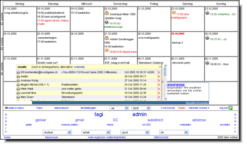 web-organizer screenshot des kalenders